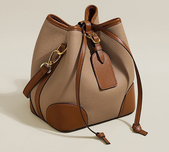 Taiwan Lee Kee Leather Goods Lee Kee Original Handmade Leather Lazy Contrast Color Bucket Bag No. G586 Original Handmade Leather Goods