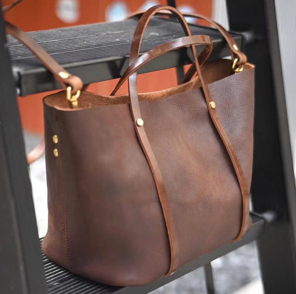 Taiwan Lee Kee Leather Goods Lee Kee Original Handmade Genuine Leather Vegetable-tanned Tree Paste Leather Large Capacity Tote Bag No. W6763 Original Handmade Genuine Leather Leather Goods