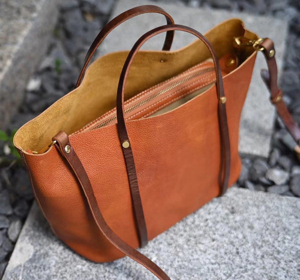 Taiwan Lee Kee Leather Goods Lee Kee Original Handmade Genuine Leather Vegetable-tanned Tree Paste Leather Large Capacity Tote Bag No. W6763 Original Handmade Genuine Leather Leather Goods
