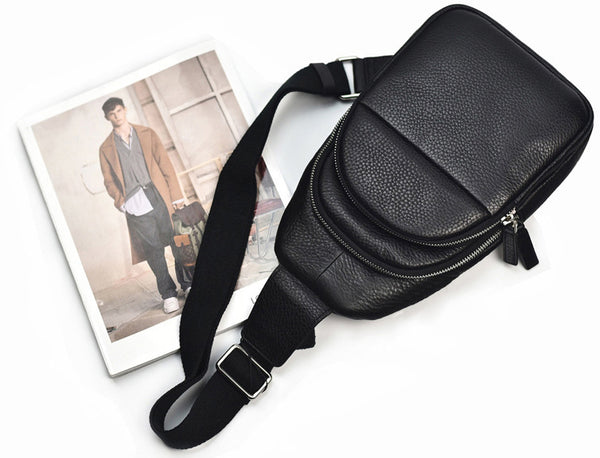 台灣李記皮具 李記 原創真皮手工 胸包 黑漆單肩包 96160-18 頭層牛皮包包 皮革 原創手工真皮 皮件