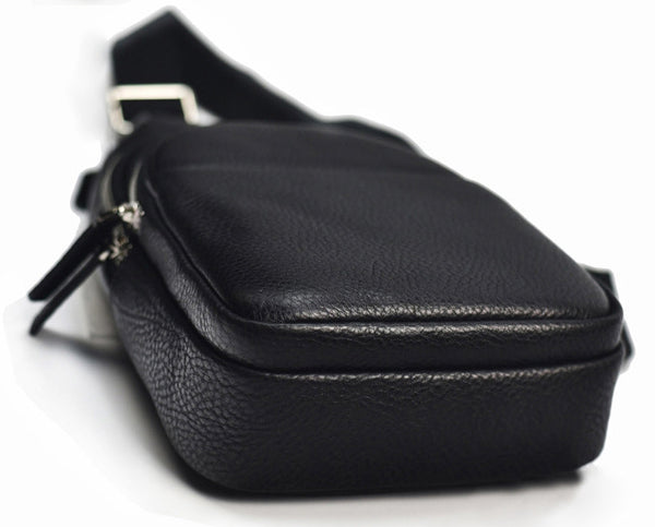 台灣李記皮具 李記 原創真皮手工 胸包 黑漆單肩包 96160-18 頭層牛皮包包 皮革 原創手工真皮 皮件