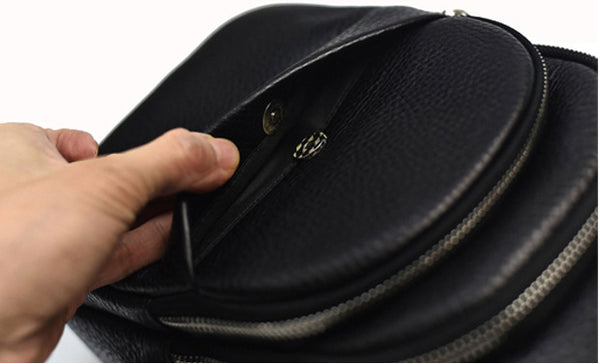 台灣李記皮具 李記 原創真皮手工 胸包 黑漆單肩包 96160-18 頭層牛皮包包 皮革 原創手工真皮 皮件