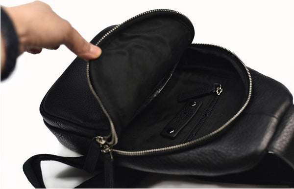 台灣李記皮具 李記 原創真皮手工 胸包 黑漆單肩包 96160-18 頭層牛皮包包 皮革 原創手工真皮 皮件