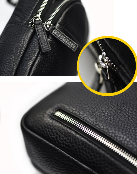 台灣李記皮具 李記 原創真皮手工 胸包 黑漆單肩包 96160-18 頭層牛皮包包 皮革 原創手工真皮 皮件