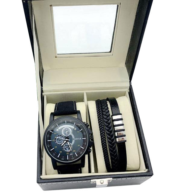 Men High-Quality Large Dial Casual Quartz Watch and Bracelet Gift Box Set