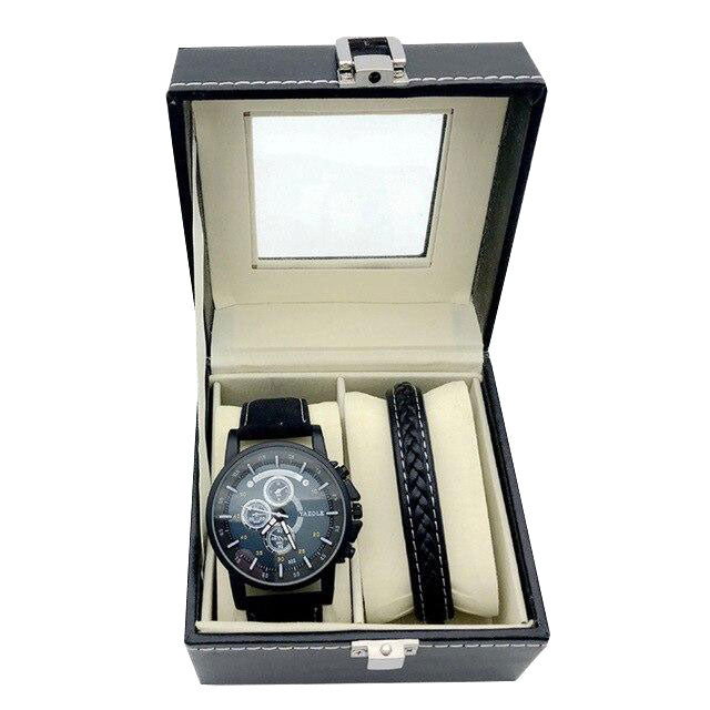 Men High-Quality Large Dial Casual Quartz Watch and Bracelet Gift Box Set