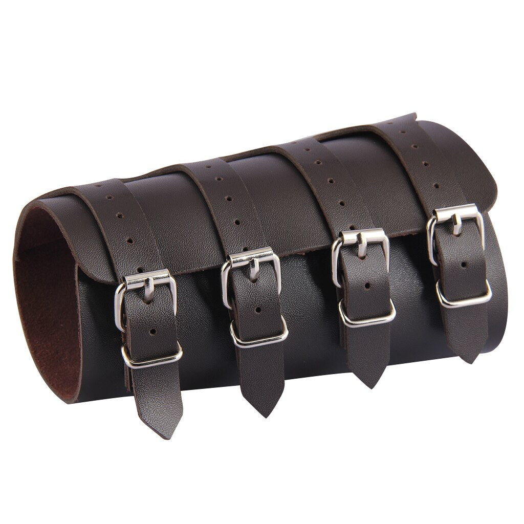 4 Layer Arm Armor Wide Belt Wrap Gauntlet Bracer PU Leather Adjustable Cuff Bracelet