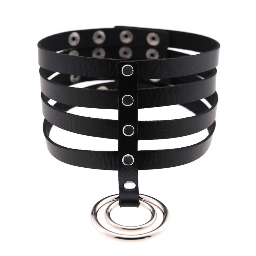 Four-Layer Punk Choker Collar Leather Gothic Harajuku Necklace