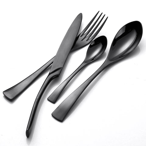 LEKOCH® 24 Pieces Stainless Steel Flatware Black Cutlery Set for 6