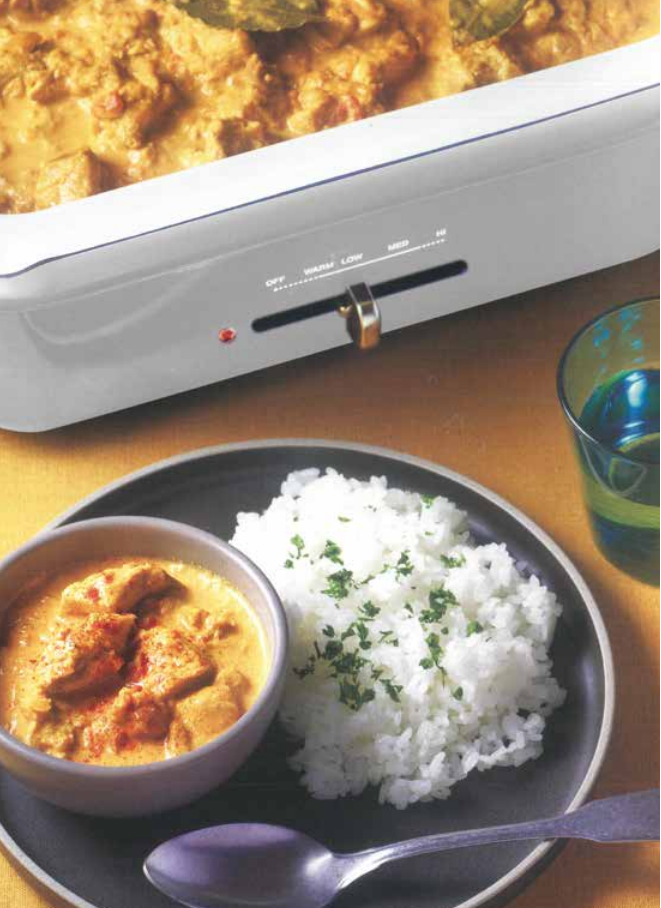 Curry Chicken Rice Food Party 3 in 1 Electric Skillet, Saucepan, and Steamer