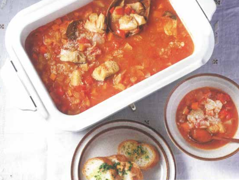 Tomato Cod & Vegetable Soup Food Party 3 in 1 Electric  Skillet, Saucepan, and Steamer