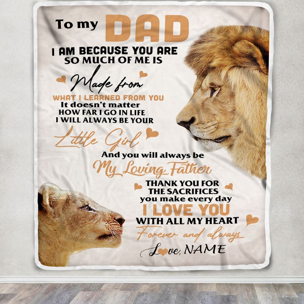 Personalized To My Dad From Daughter Lion I Love You With All My Heart Dad Birthday Fathers Day Christmas Customized Fleece Throw Blanket