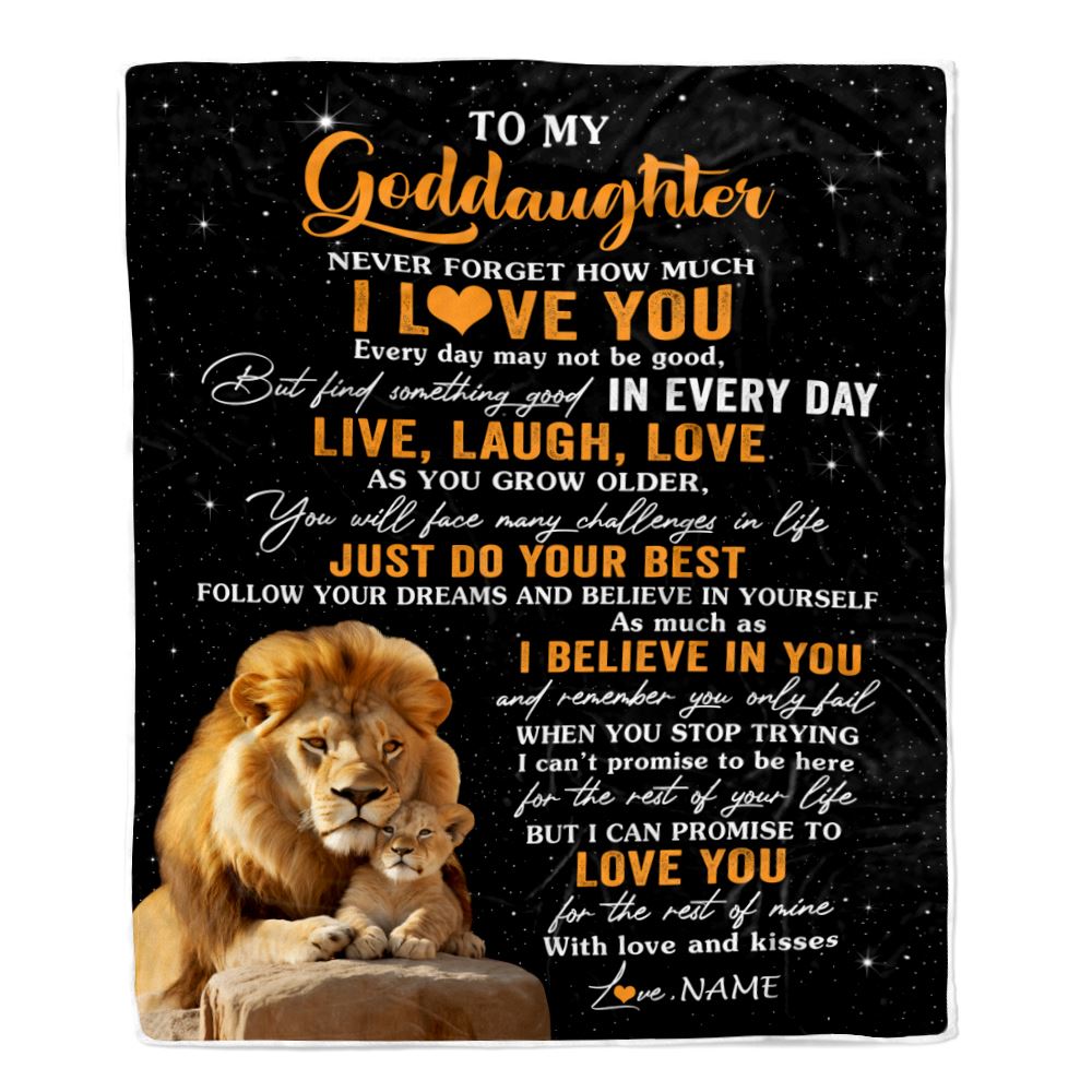 Personalized To My Goddaughter Blanket From Uncle Live Laugh Love Lion Goddaughter Birthday Gifts Positive Graduation Christmas Customized Fleece Blanket