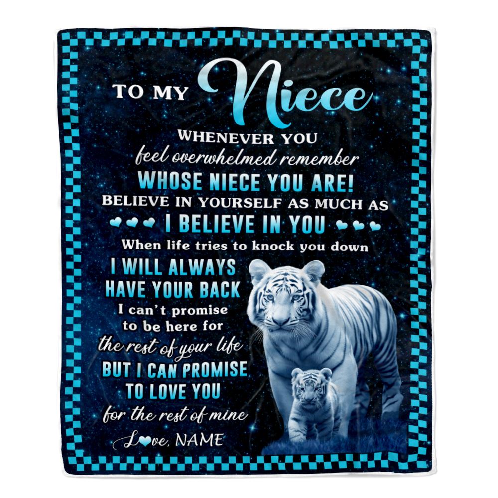 Personalized To My Niece Blanket From Aunt Auntie Uncle Whenever You Feel White Tiger Niece Birthday Gifts Graduation Christmas Customized Fleece Blanket