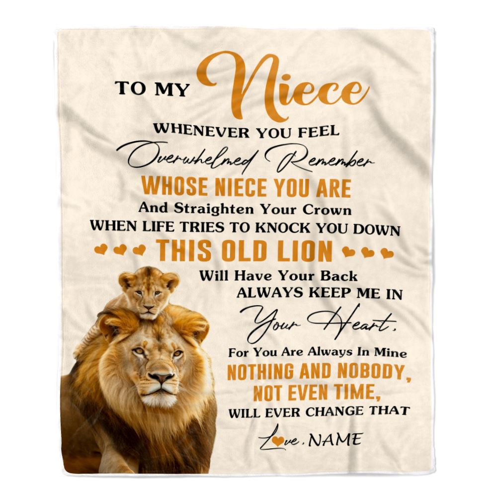 Personalized To My Niece Blanket From Uncle Whenever You Fell Overwhelmed Lion Niece Pendant Birthday Gifts Graduation Christmas Customized Fleece Blanket