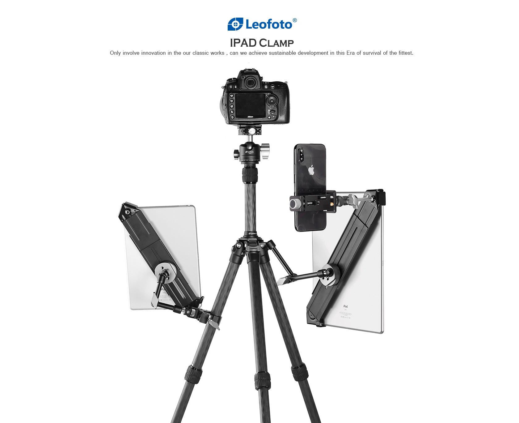 Leofoto IPC-300 / IPC-500 Adjustable Tablet Clamp for Tripod Mount Up To  14