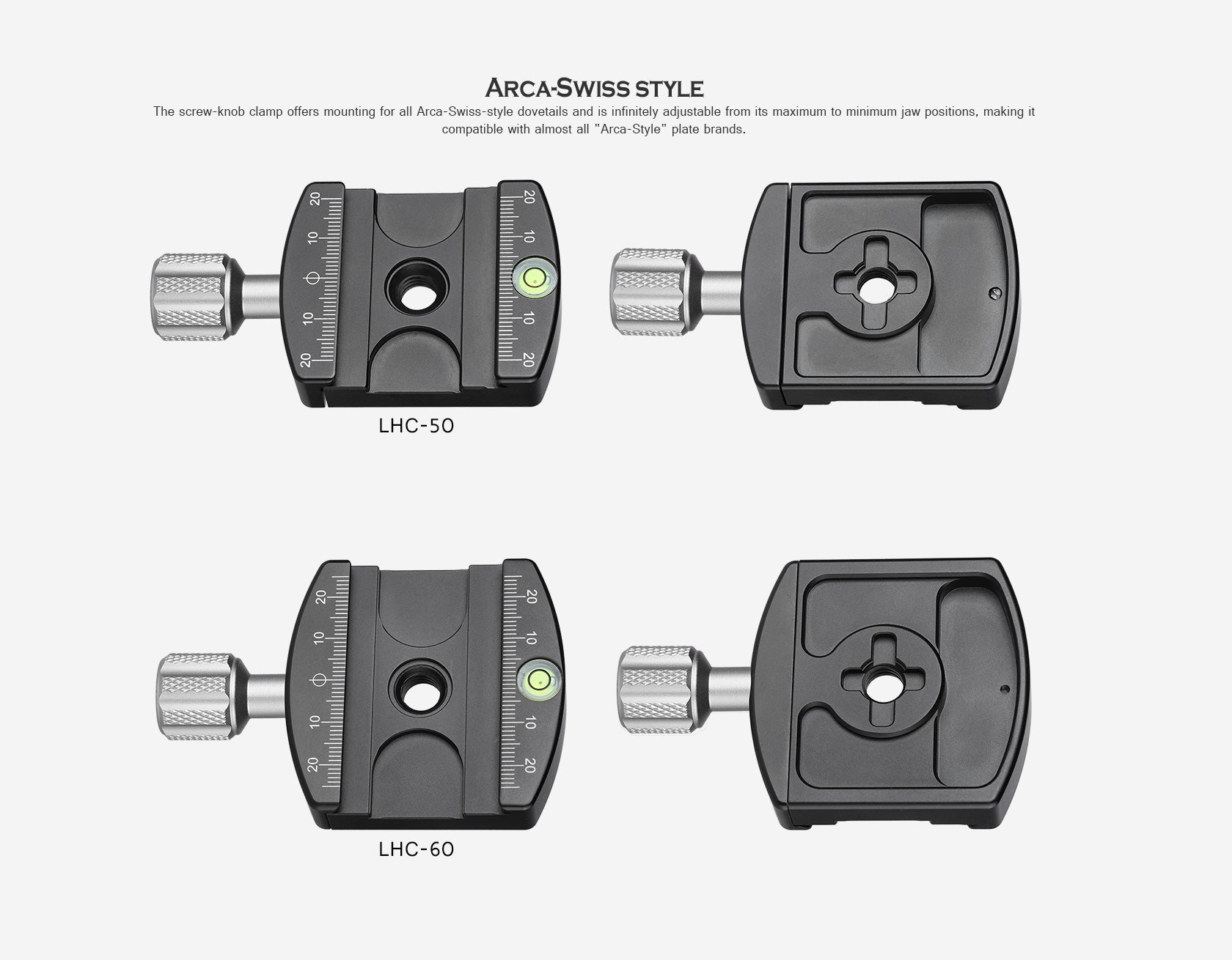 Leofoto LHC-50 / LHC-60 50mm / 60mm Screw-Knob Clamp With QP-70N 70mm Plate Arca Compatible