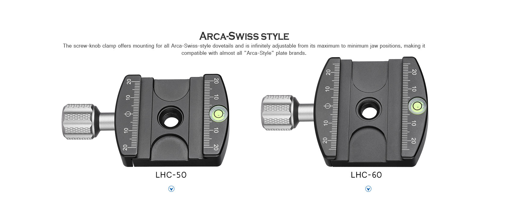 Leofoto LHC-50 / LHC-60 50mm / 60mm Screw-Knob Clamp With QP-70N 70mm Plate Arca Compatible