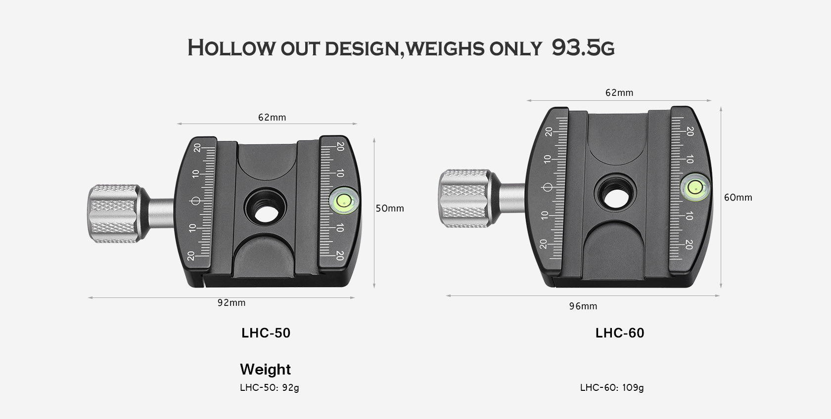 Leofoto LHC-50 / LHC-60 50mm / 60mm Screw-Knob Clamp With QP-70N 70mm Plate Arca Compatible