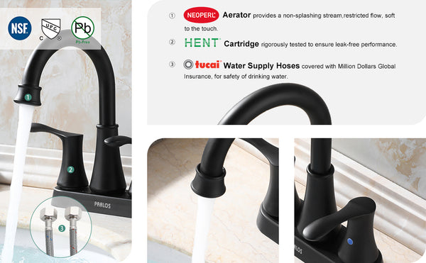 Parlos 2 Handle Bathroom Sink Faucet High Arc Swivel Spout With Drain