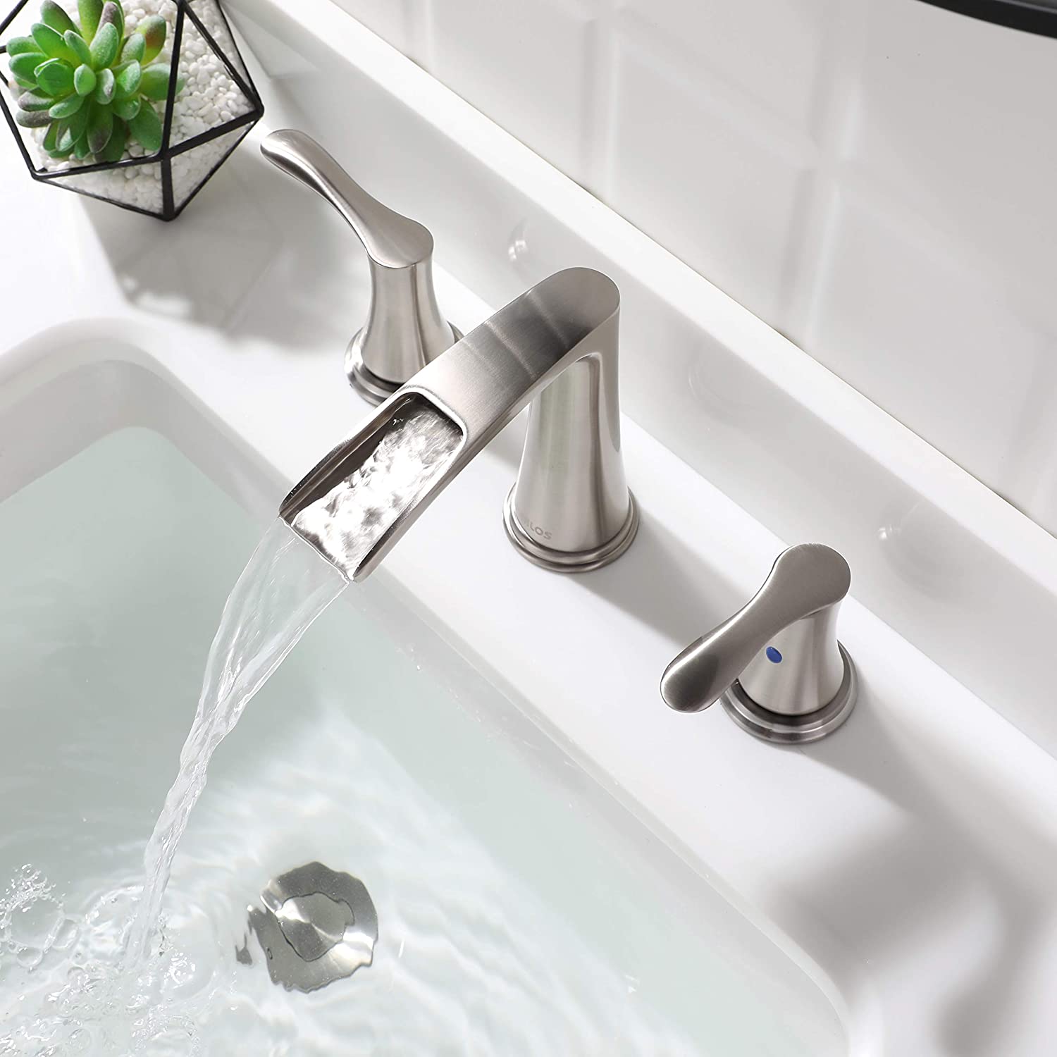 Waterfall Widespread Bathroom Faucet 2 Handles with Pop Up Drain & cUPC ...