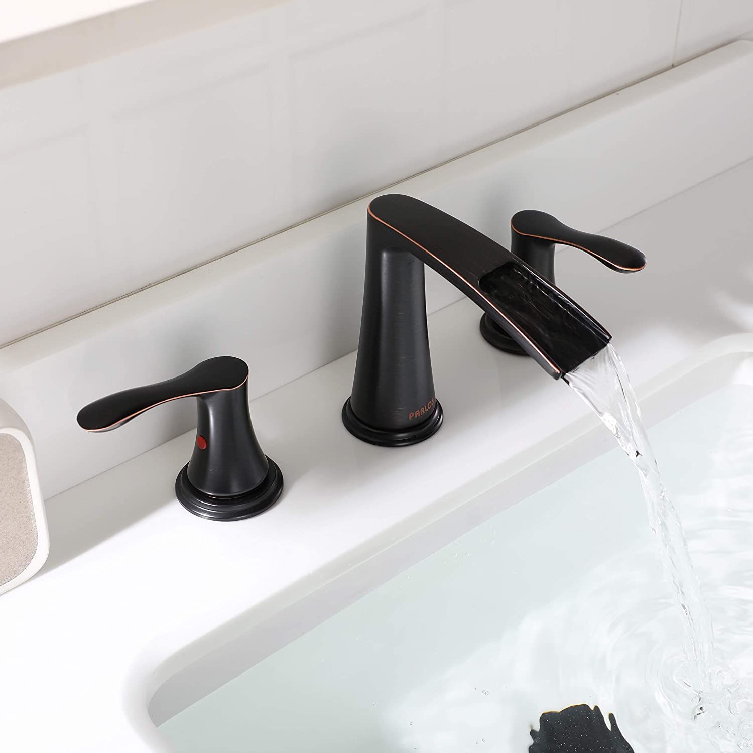 Waterfall Widespread Bathroom Faucet Double Handles with Pop Up Drain