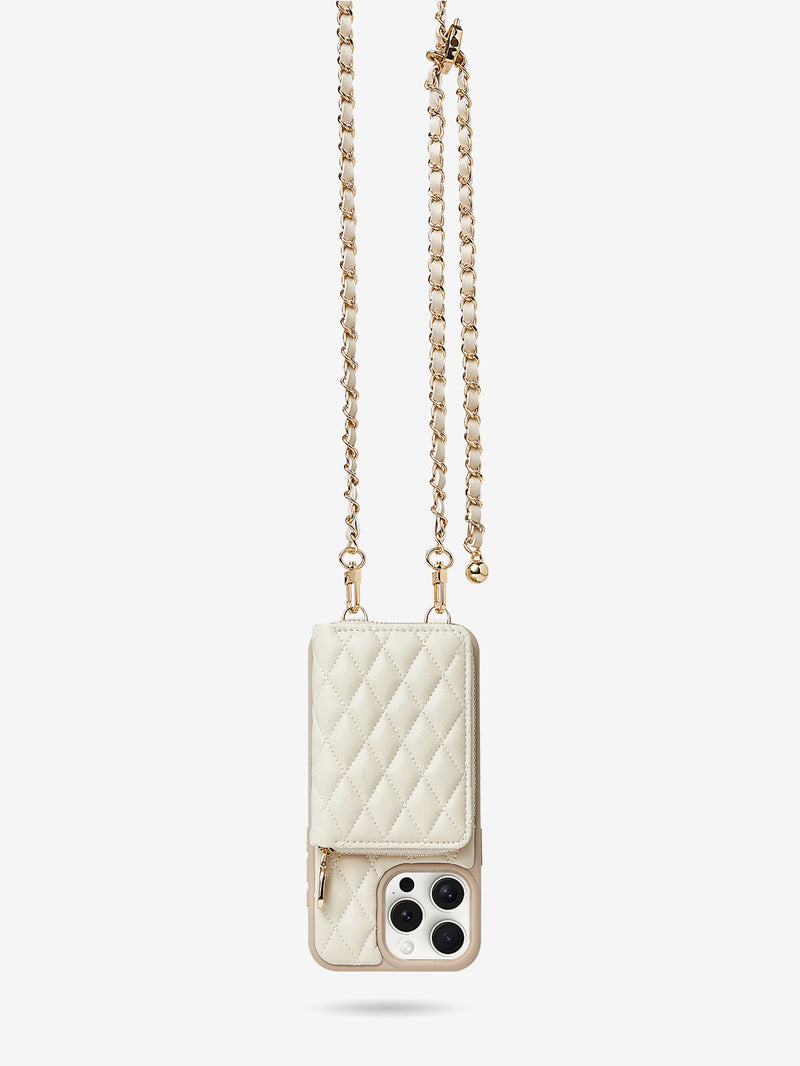 LuxeCharm- Argyle Phone Case with Chain Strap Beige