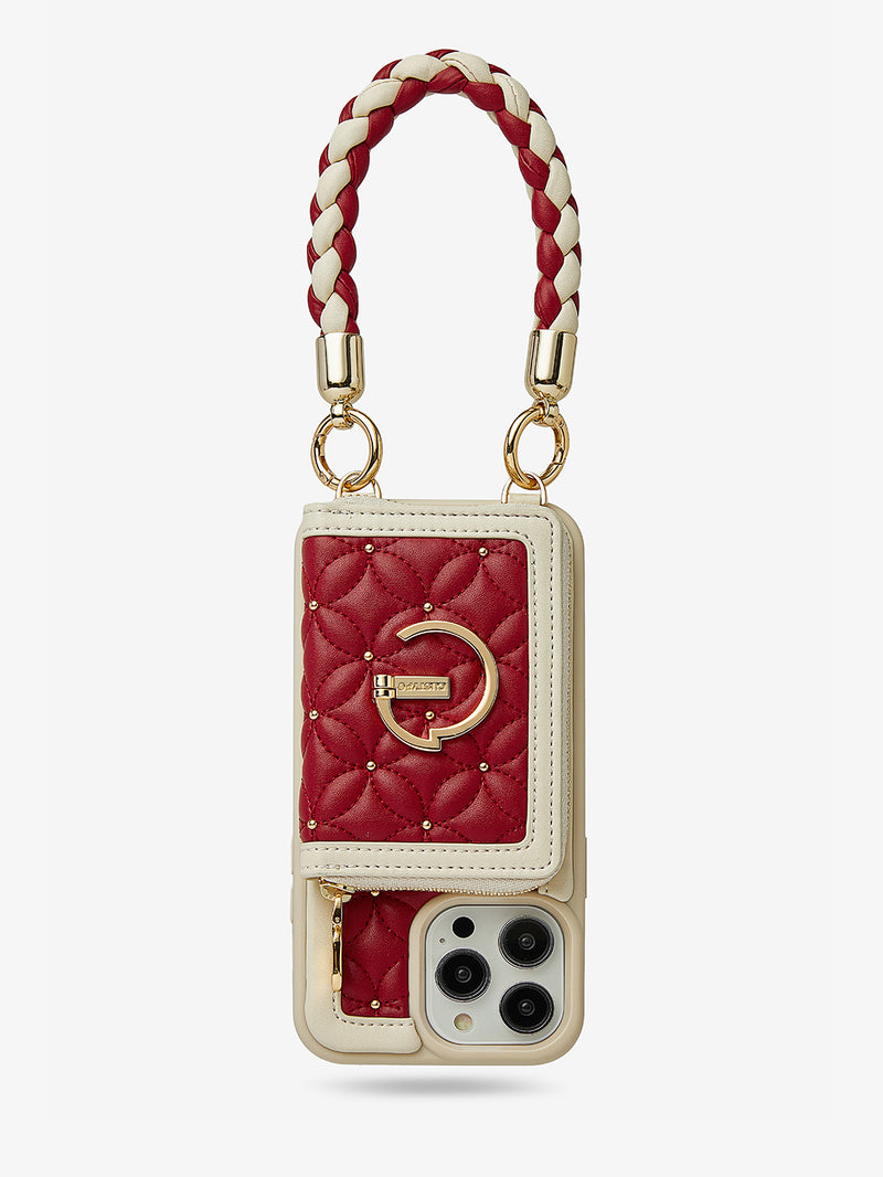 Custype bloom stitching wallet phone case with kickstand in winered