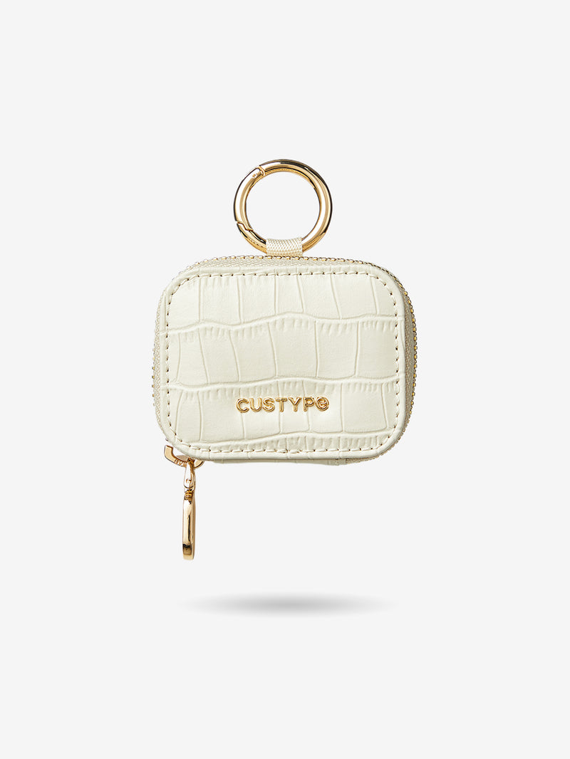 AirPods Pouch- Crocodile Zipper Airpods Case-AirPods case-Lychee Pattern Leather Mini Zip Pouch-Brown-Custype