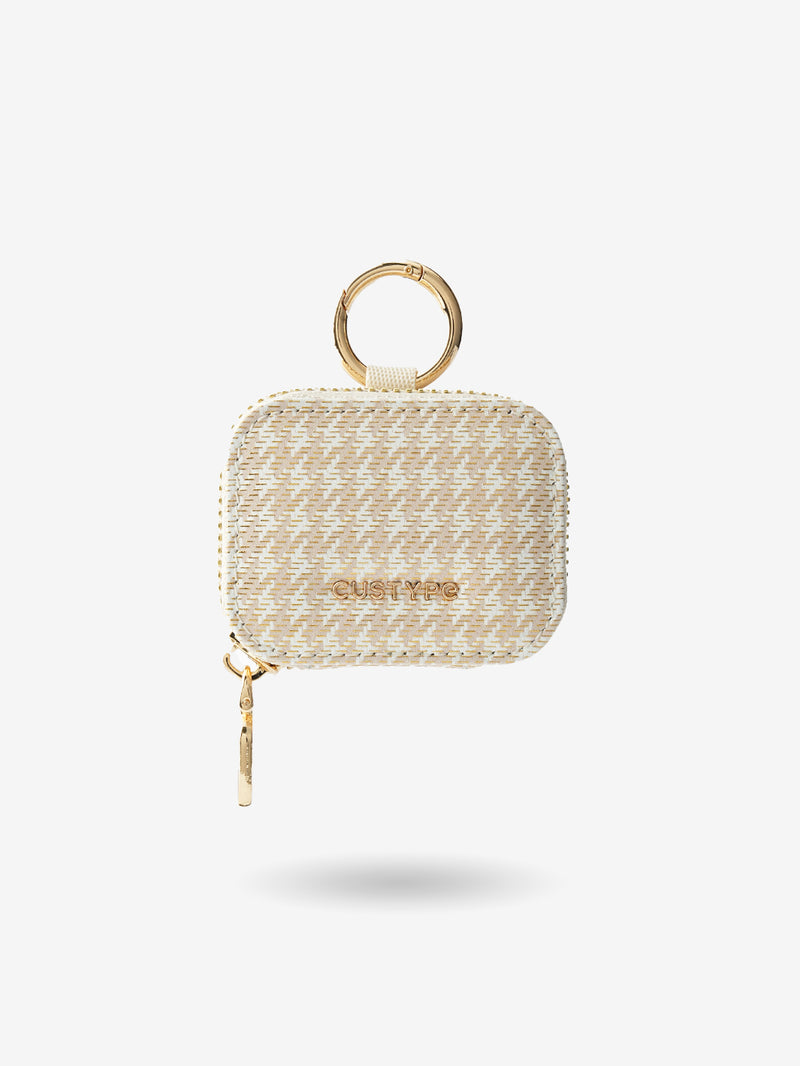 AirPods Pouch -Lychee Leather Mini Zip Pouch for Air Pods-AirPods case-Lychee Pattern Leather Mini Zip Pouch-Beige-Custype