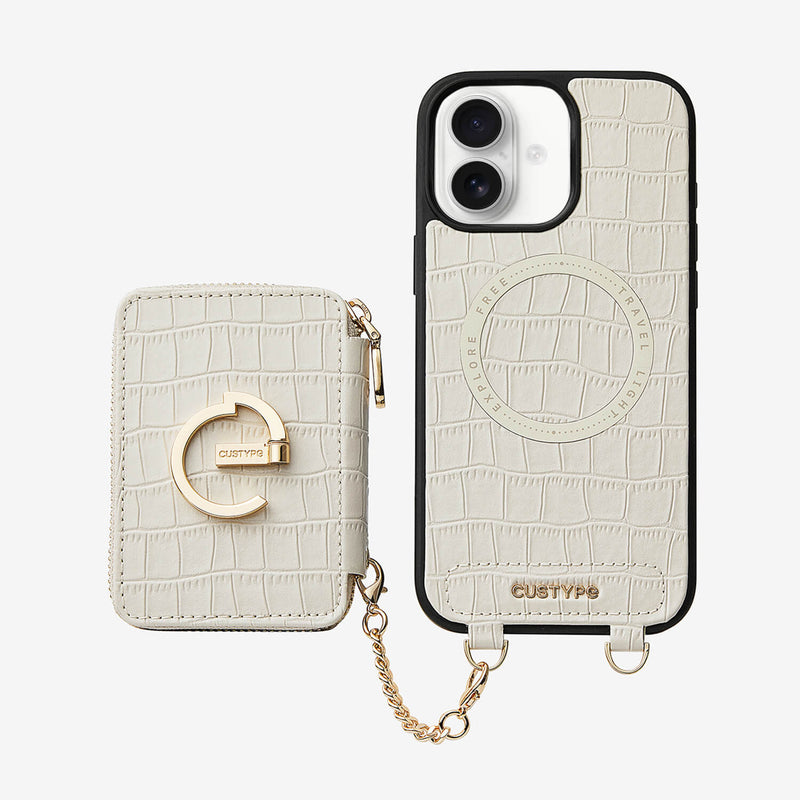 Crocodile Design Set- Detachable Wireless Charging E-stand Wallet Phone Case-Mobile Phone Cases-DETACHABLE WALLET & WIRELESS CHARGING-Brown-iPhone 16 Pro Max-Custype