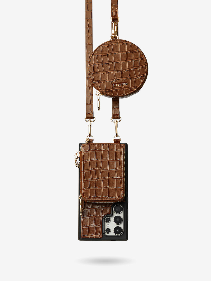 Crocodile Craft Set- Samsung Galaxy Strap Magsafe Compatible Phone Wallet Case with Circle Pouch-Mobile Phone Cases-DETACHABLE WALLET & ROUND POUCH-Green-Samsung S25 Ultra-Custype
