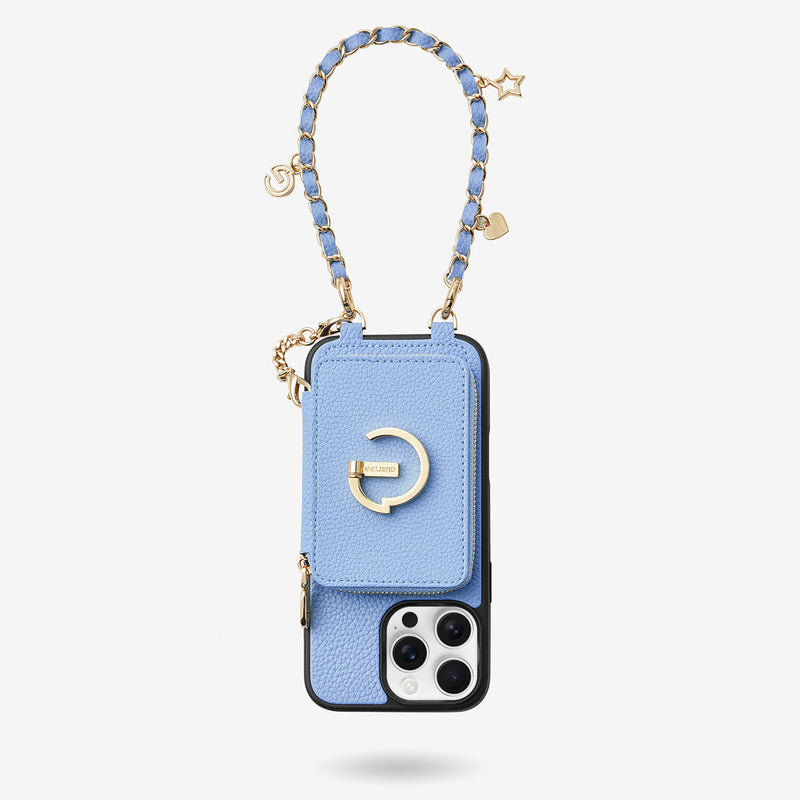 Blue phone case with wristlet

