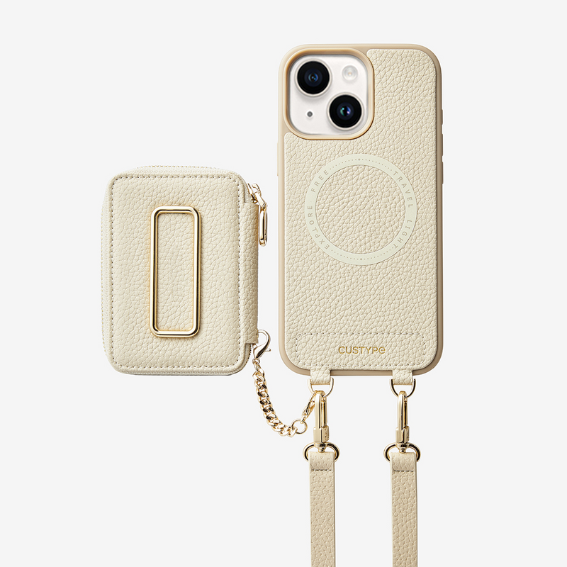 leather phone case with strap magsafe back cover beige