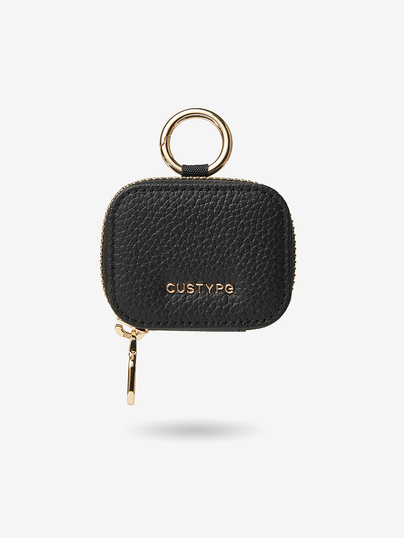 AirPods Pouch -Lychee Leather Mini Zip Pouch for Air Pods-AirPods case-Lychee Pattern Leather Mini Zip Pouch-Black-Custype