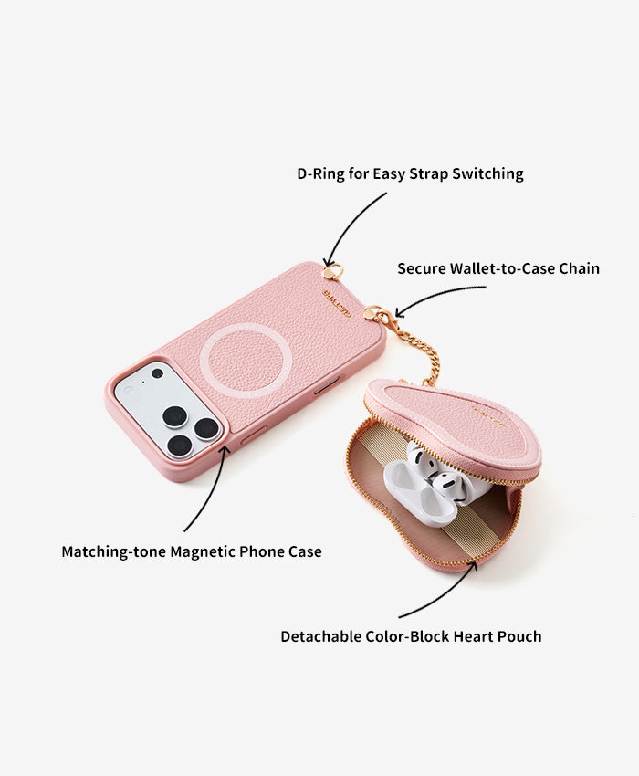 Phone Case with Heart Pouch Features