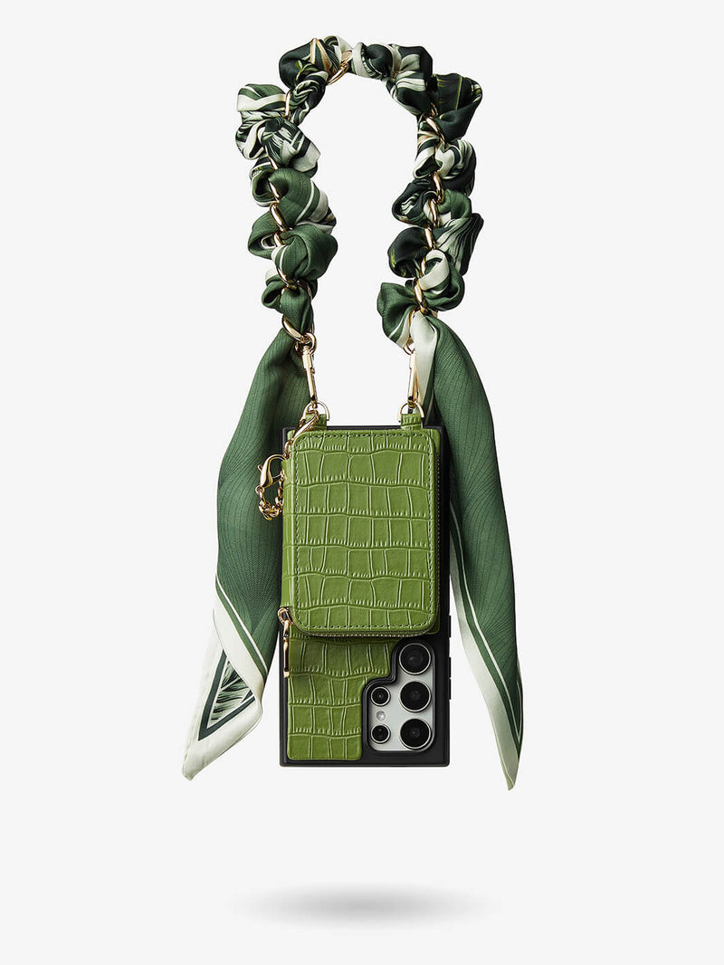 Silk Flair Set- Samsung Crocodile Removeable Wallet Phone Case with Wrist Strap-Mobile Phone Cases-WRISTBAND & PHONE POUCH-Brown-Samsung S25 Ultra-Custype