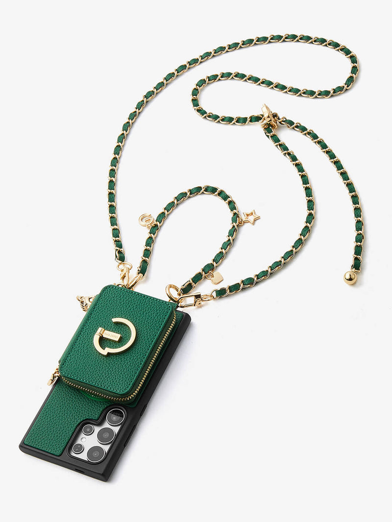 Allure Chain Series- Samsung Strap Wireless Charging Phone Case with Detachable Purse & Grip-Mobile Phone Cases-DETACHABLE WALLET & WIRELESS CHARGING-Beige-Samsung S25 Ultra-Custype