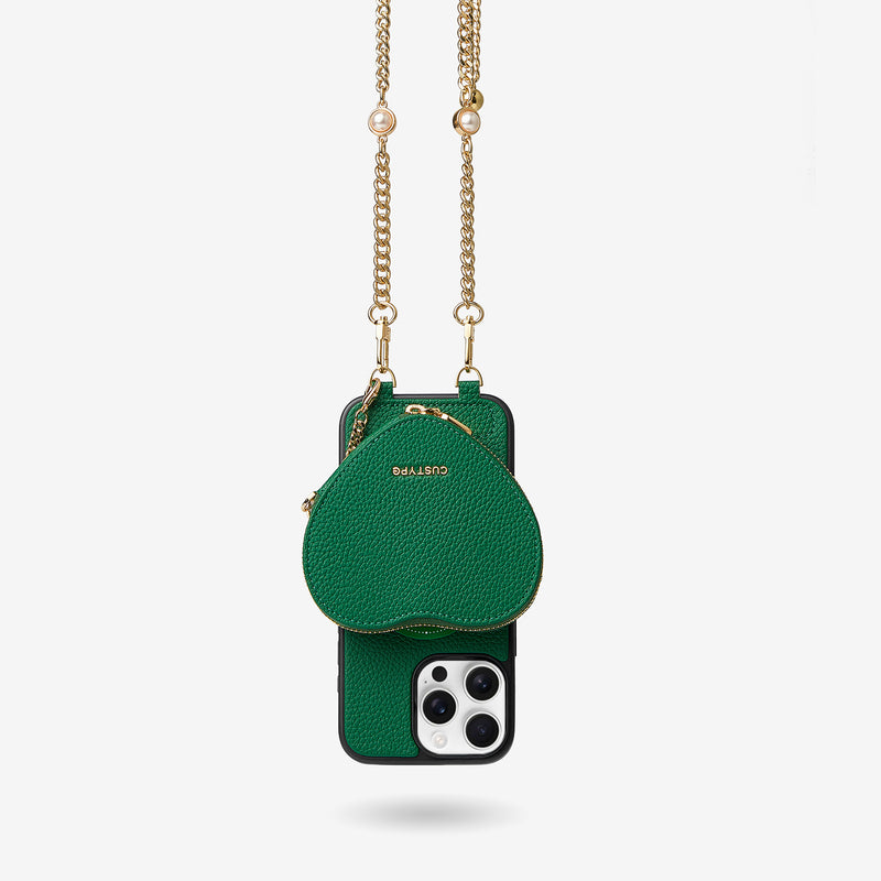 green zipper heart pouchiphone case with wrist strap