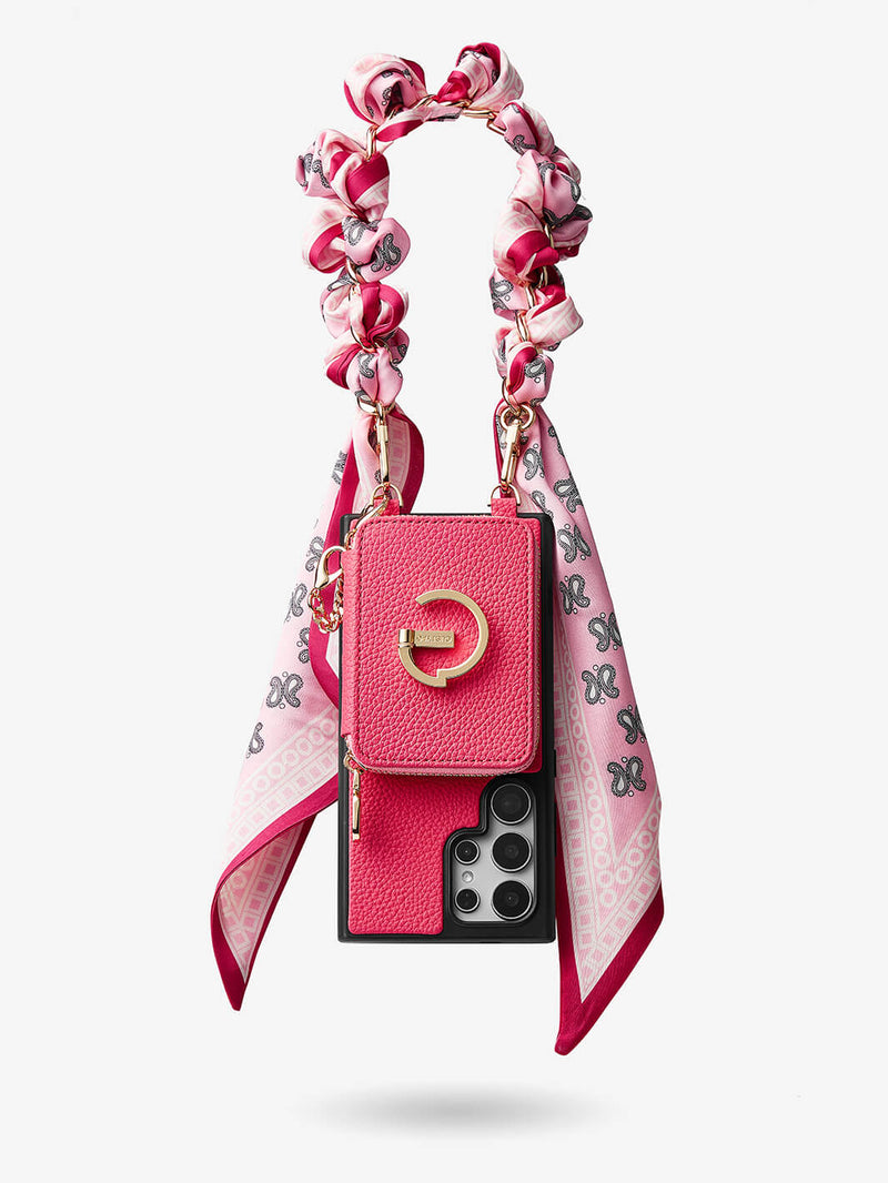 Silk Flair Set- Samsung Lychee Detachable Wristlet Wallet Phone Case with E-Stand-Mobile Phone Cases-WRISTBAND & PHONE POUCH-Peach Pink-Samsung S25 Ultra-Custype