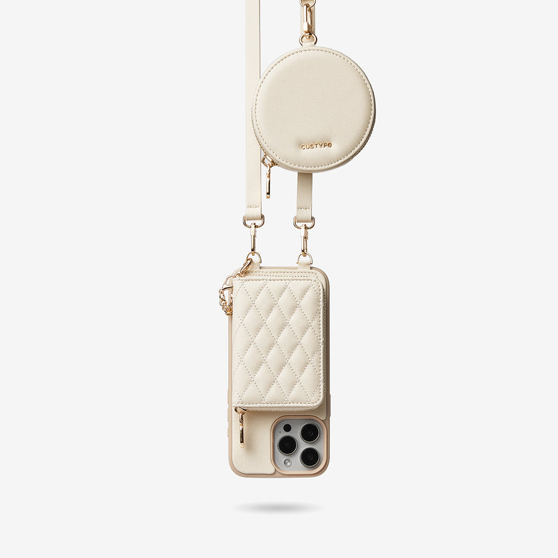 Embroidery Craft Set- Detachable Wireless Charging Crossbody Wallet Phone Case Round Pouch Set-Mobile Phone Cases-DETACHABLE WALLET & ROUND POUCH-Argyle-Beige-iPhone 16 Pro Max-Custype