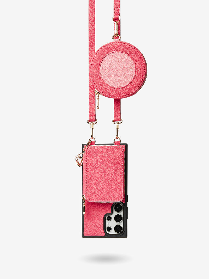 Unique Design Set- Samsung Galaxy Detachable Wireless Charging Crossbody Wallet Phone Case Round Pouch Set-Mobile Phone Cases-DETACHABLE WALLET & ROUND POUCH-Beige-Samsung S25 Ultra-Custype