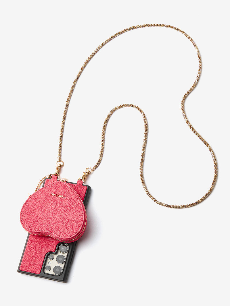 Heart Twist Chain- Samsung Galaxy Magnetic Phone Case with Card Slots & Shoulder Strap-Mobile Phone Cases-DETACHABLE WALLET & WIRELESS CHARGING-Peach Pink-Samsung S25 Ultra-Custype