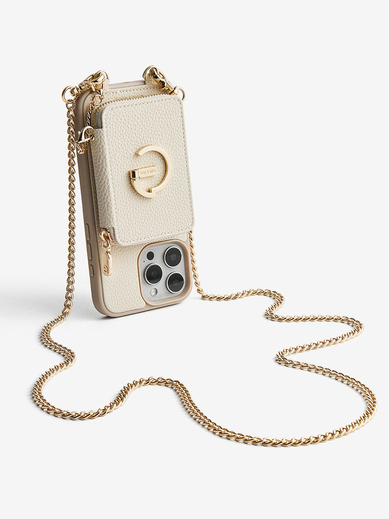 Classic Metal Chain- Strap Magnetic Leather Wallet Case with Stand for iPhone-Mobile Phone Cases-DETACHABLE WALLET & PHONE POUCH-Peach Pink-iPhone 16 Pro Max-Custype