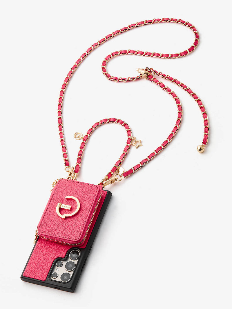 Allure Chain Series- Samsung Strap Wireless Charging Phone Case with Detachable Purse & Grip-Mobile Phone Cases-DETACHABLE WALLET & WIRELESS CHARGING-Beige-Samsung S25 Ultra-Custype