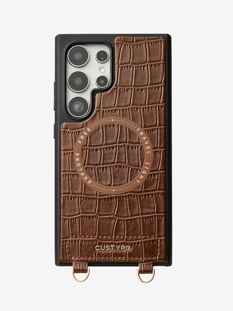 Crocodile Design Set- Samsung Galaxy Protective Magnetic Case-Mobile Phone Cases-PHONE CASE & WIRELESS CHARGING-Brown-Samsung S25 Ultra-Custype