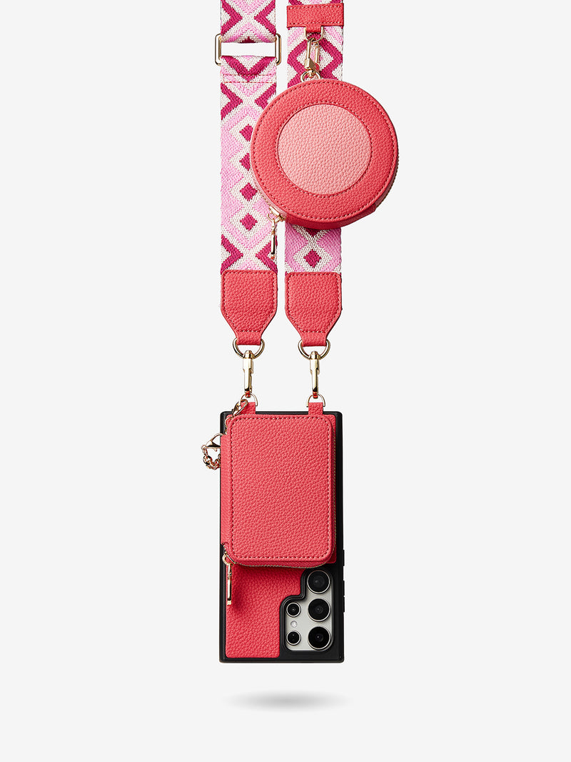 Unique Design Set- Samsung Galaxy Wireless Charging Webbing Crossbody Phone Case Round Pouch Set-Mobile Phone Cases-DETACHABLE WALLET & ROUND POUCH-Beige-Samsung S25 Ultra-Custype