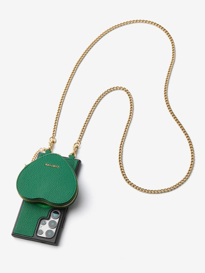 Heart Chain Kit- Samsung Galaxy Crossbody Case with removable Card Organizer-Mobile Phone Cases-DETACHABLE WALLET & WIRELESS CHARGING-Black-Samsung S25 Ultra-Custype