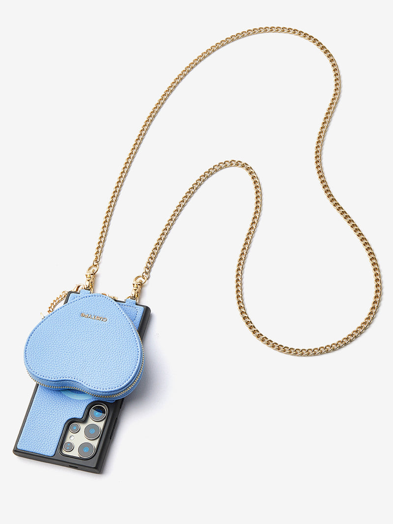 Heart Chain Kit- Samsung Galaxy Crossbody Case with removable Card Organizer-Mobile Phone Cases-DETACHABLE WALLET & WIRELESS CHARGING-Black-Samsung S25 Ultra-Custype