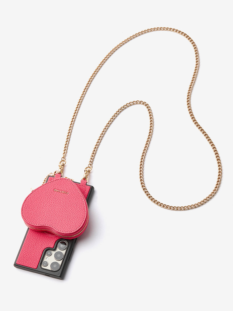 Heart Chain Kit- Samsung Galaxy Crossbody Case with removable Card Organizer-Mobile Phone Cases-DETACHABLE WALLET & WIRELESS CHARGING-Black-Samsung S25 Ultra-Custype